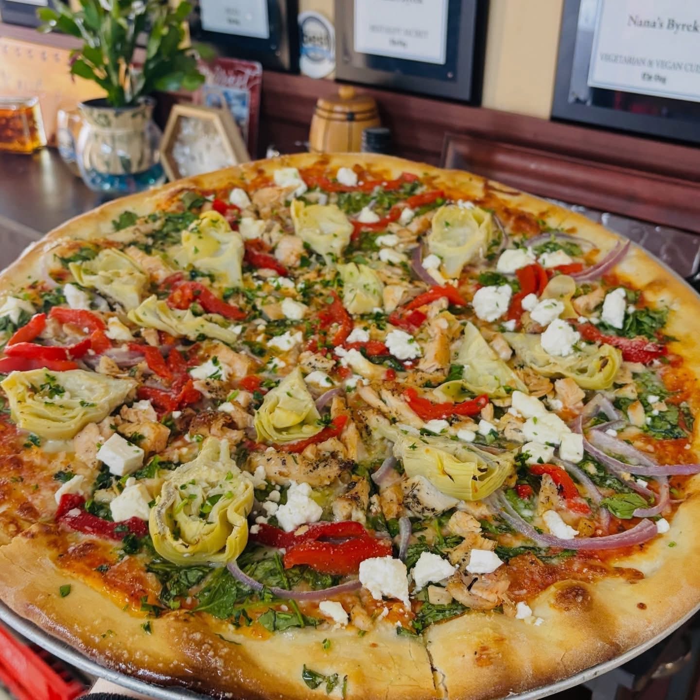 Mediterranean pizza with artichokes