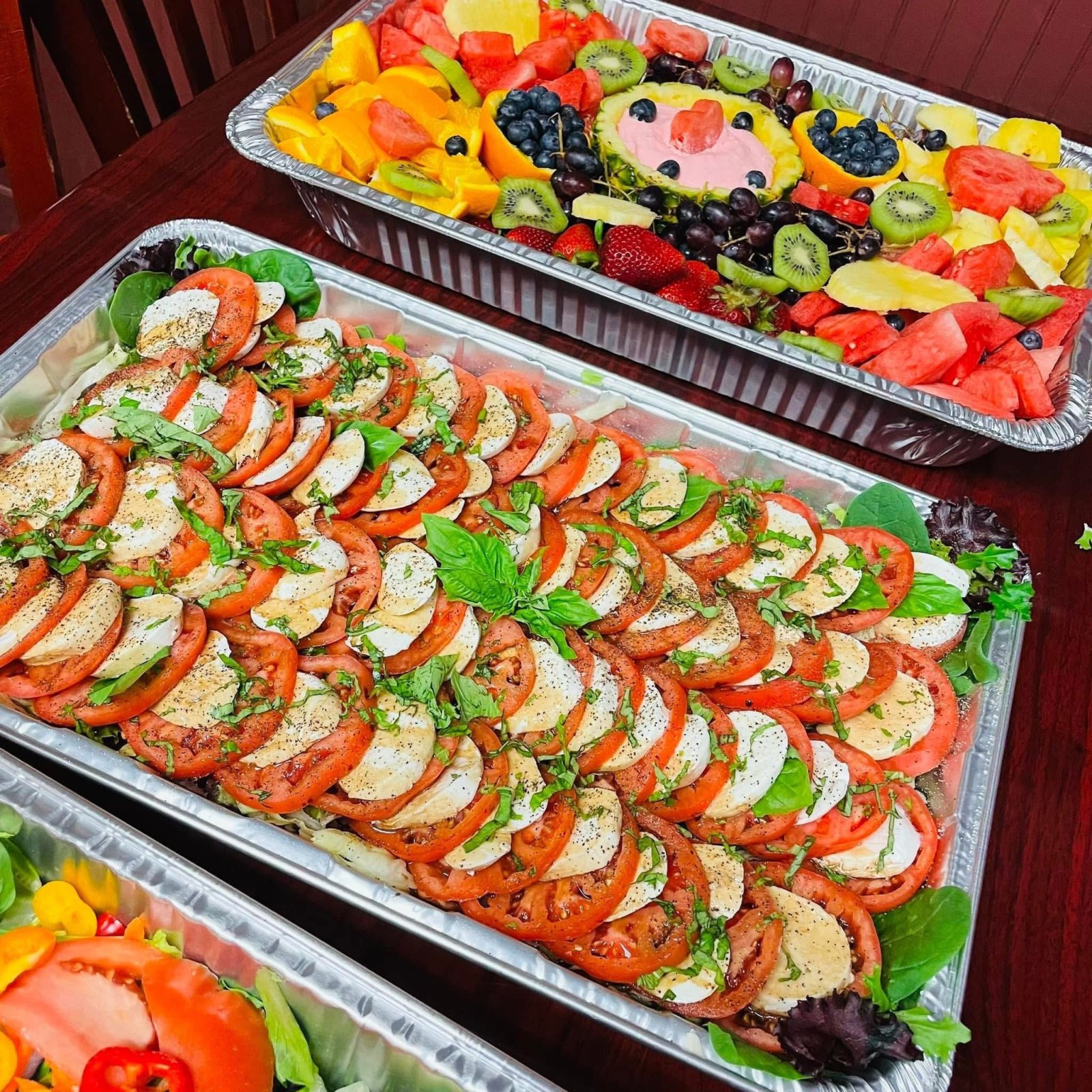 Mozzarella caperese, fruit tray