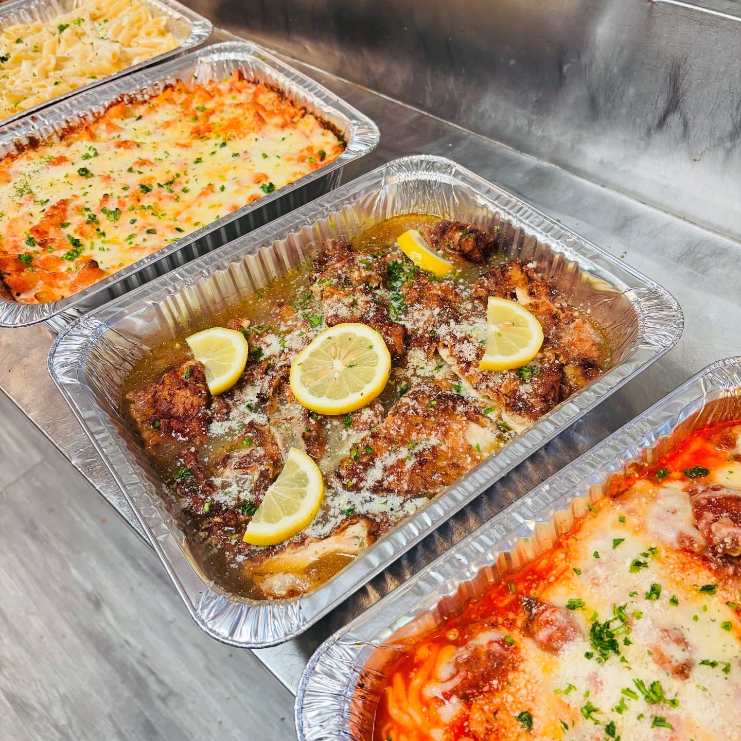 Chicken, Francese, baked ziti, chicken, Parm